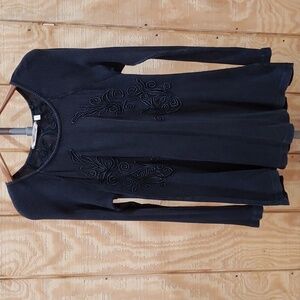 Soft Surroundings Black Gray Waffle Knit Embroidered Thermal Tunic Top S…